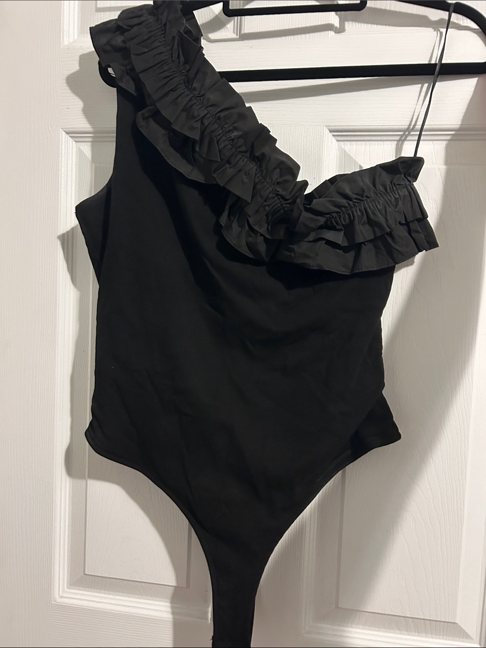 Endless Rose Black One-Shoulder Ruffle Bodysuit
